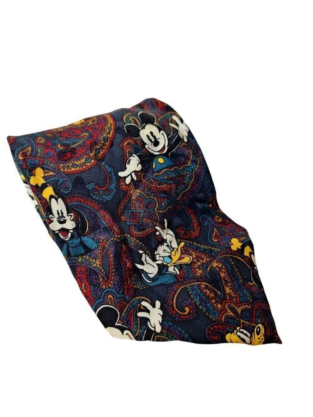 Disney Store Mickey Donald Goofy Pluto Silk Tie Vintage
